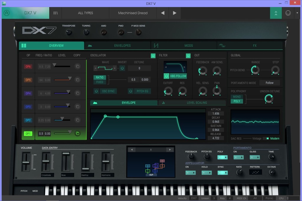 Arturia DX7 V in modalità con lo schermo esteso