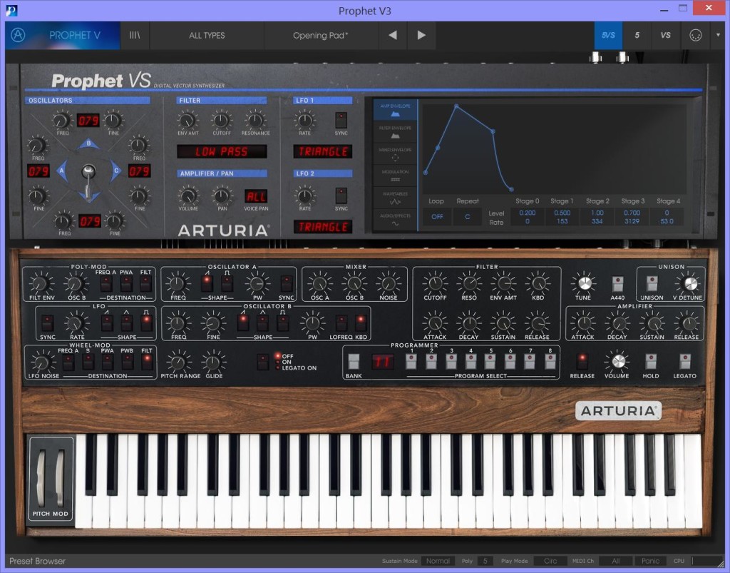 Prophet V in modalità ibrida, con gli engine virtualizzati del Prophet 5 e del VS combinati tra loro