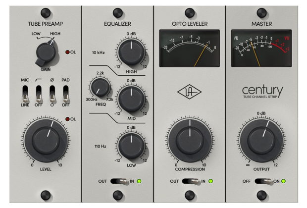 UAD Century Tube channel strip virtual plugin