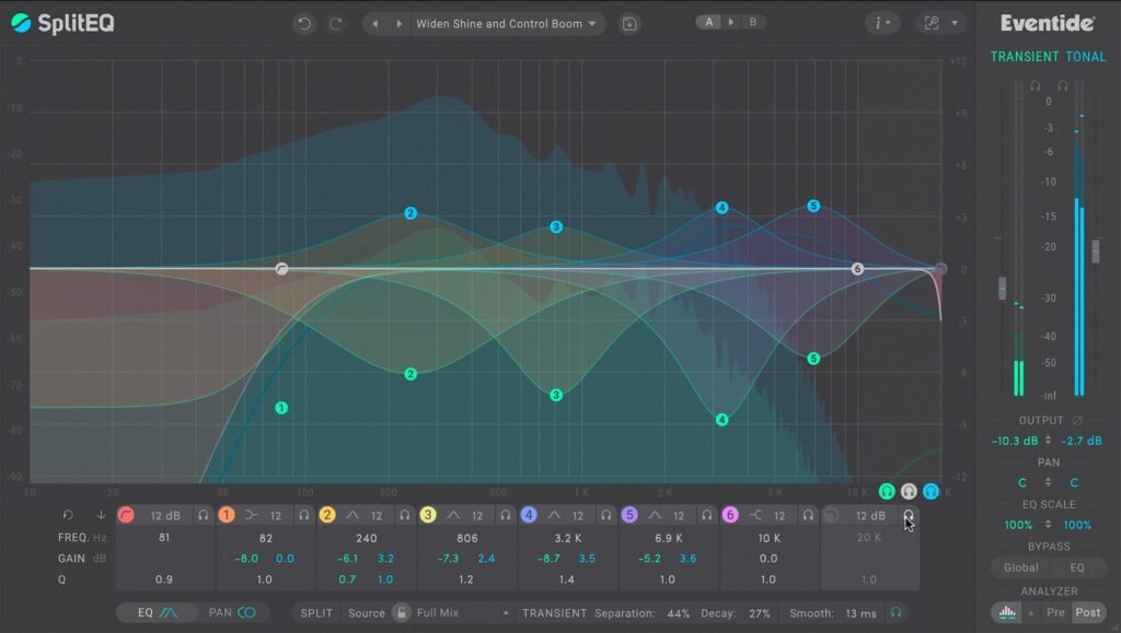 Eventide SplitEQ plug-in audio software eq equalizzatore daw mixing post produzione audiofader