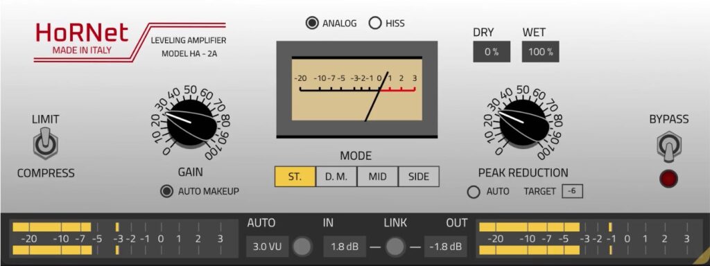 Hornet Plugins HA2A compressore limiter software plug-in audio audiofader mixing